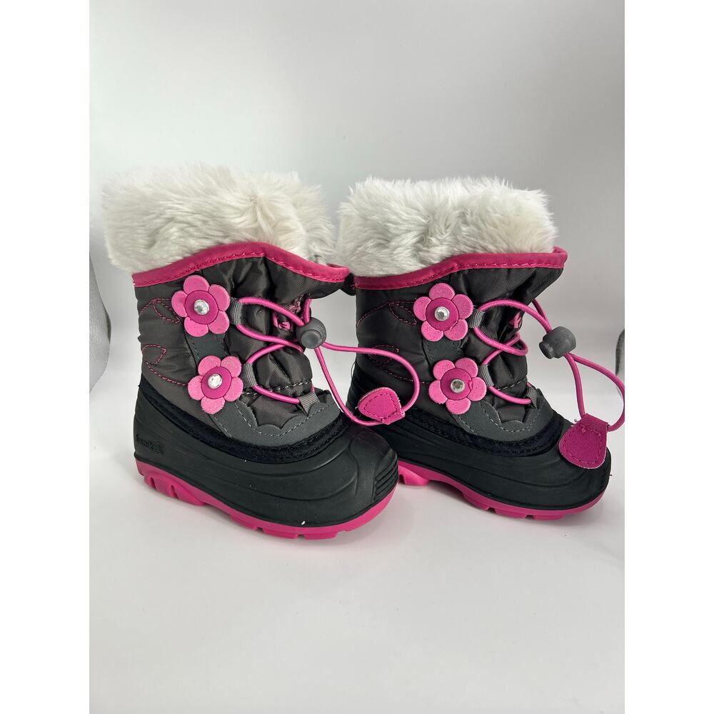 Kamik Pink Blossom Floral Fur Snow Toddler Girl Waterproof Lightweight Size 5C - Picture 2 of 5